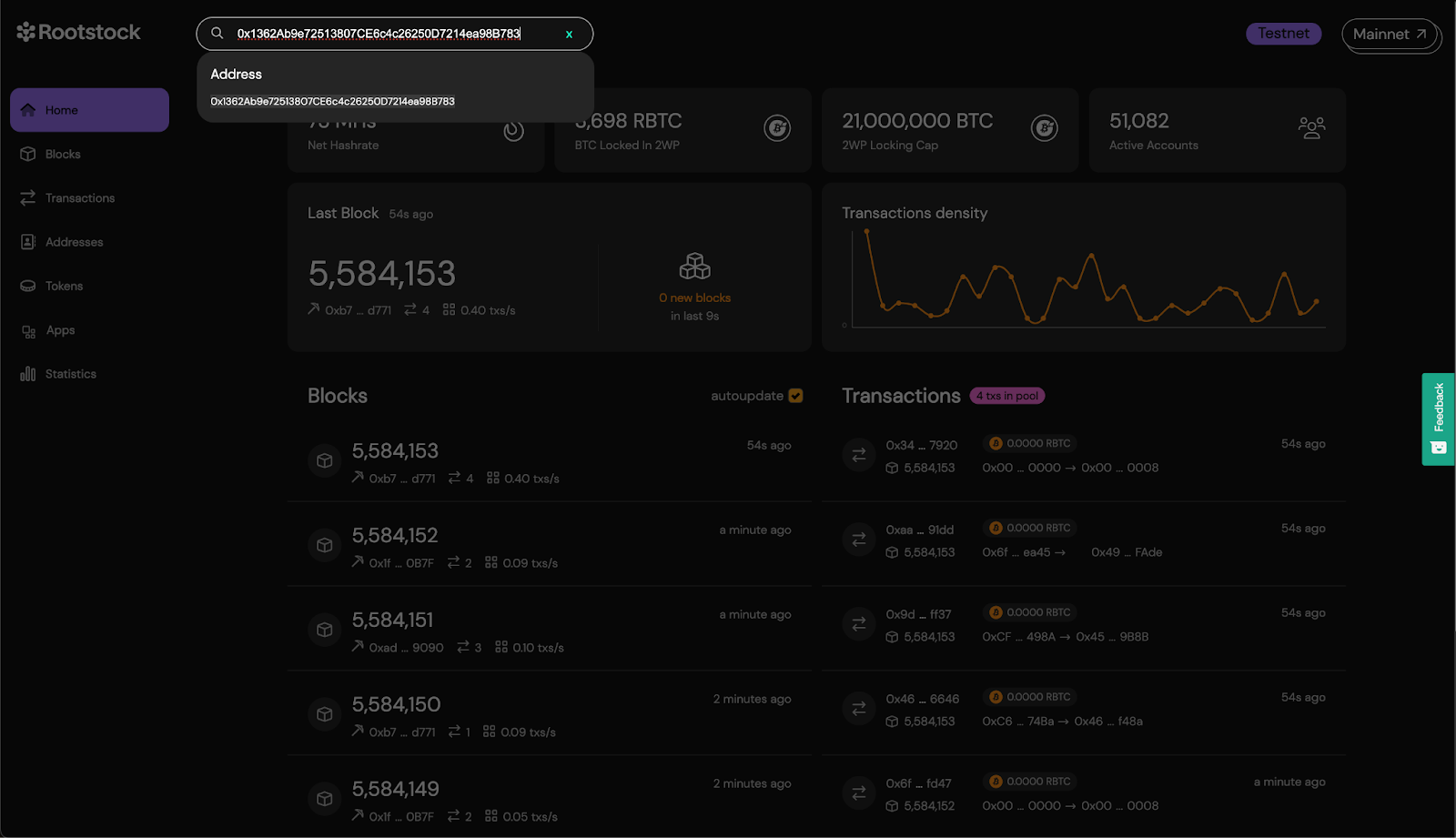 Paste Contract Address - Rootstock Testnet Explorer